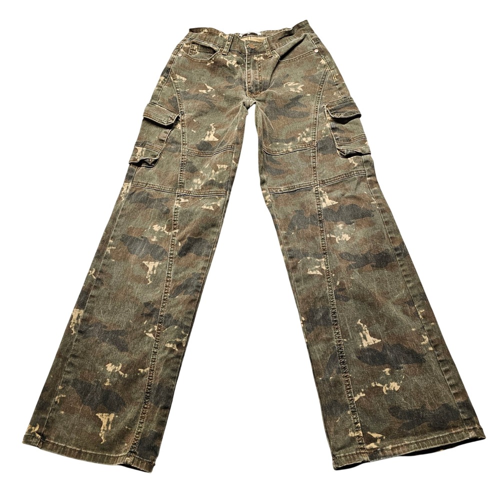 Bamboo Jeans Camo Cargo Pants Womens Size 5 Green Brown Straight Leg Distressed